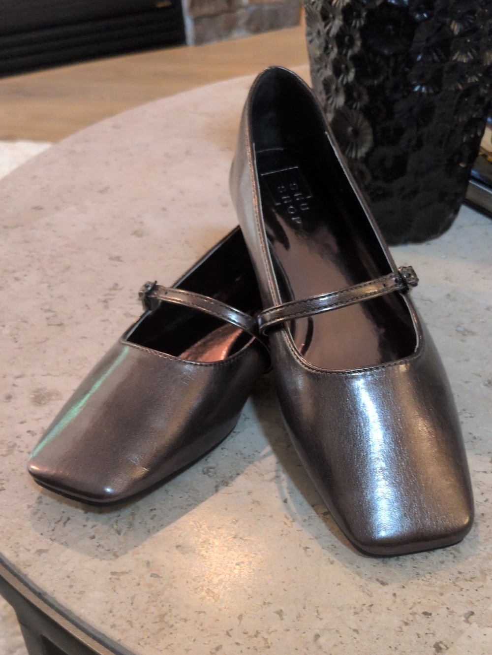 9 Shu Shop Adele Metallic Pewter Mary Jane Ballerina Flats